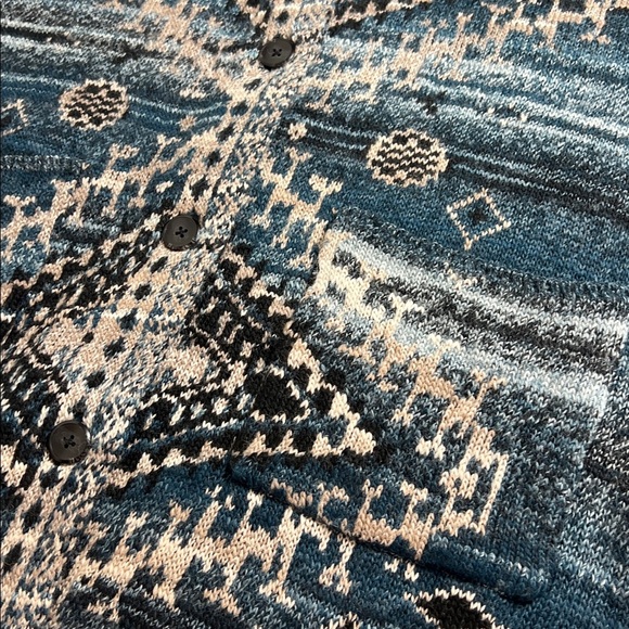 J. Jill  Sz XL Wool Blend Cardigan Duster Chunky Fair Isle Jacquard Blue - Picture 10 of 12